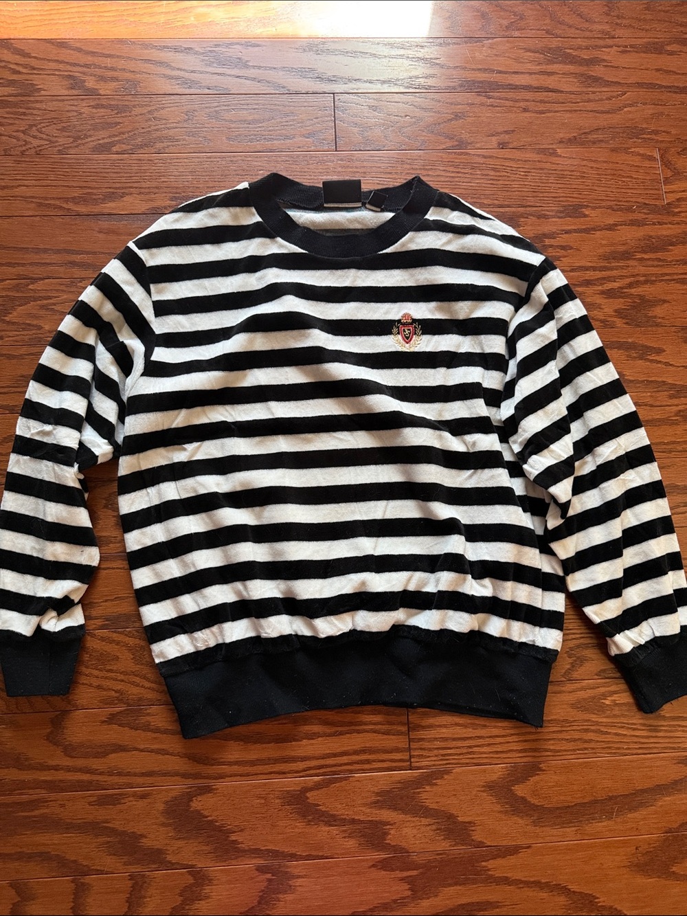 Black and White Striped Crewneck Sweater